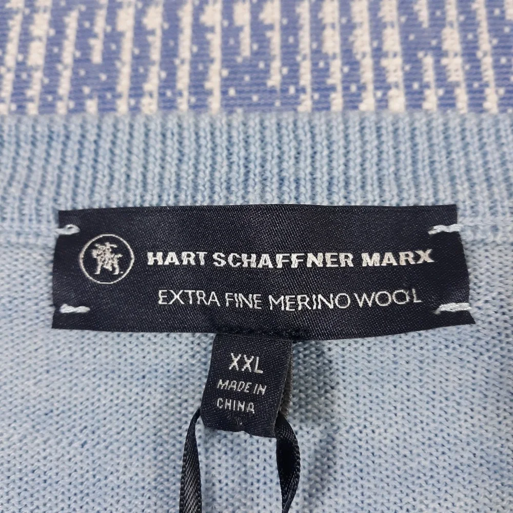 Hart Schaffner Marx Merino Wool Sweater Mens 2XL V-Neck Pullover Light Blue NEW